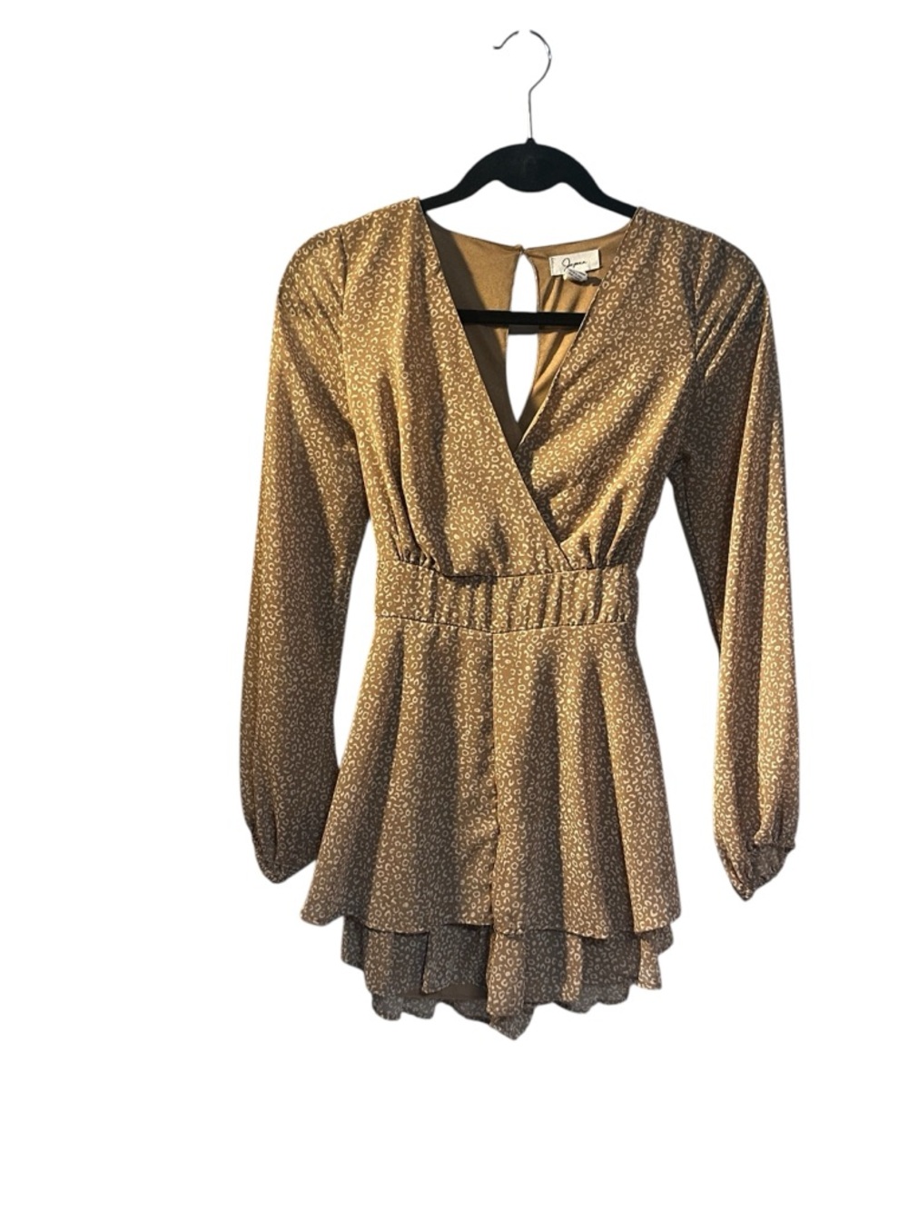 Jopna‎ Cheetah Print Long-Sleeve Tiered Romper with Elastic Waist
